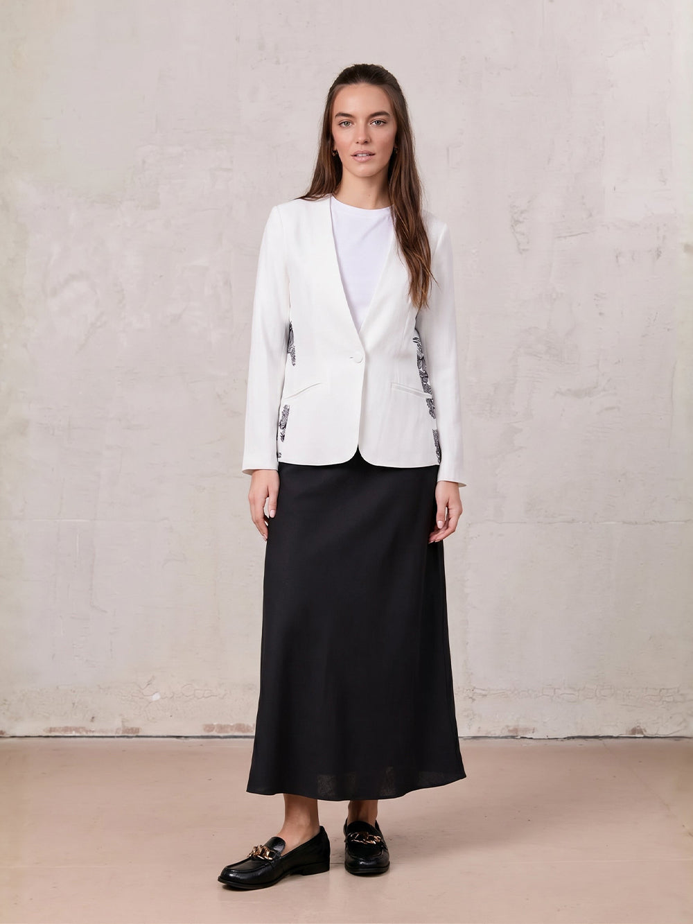 Linen Slip Skirt-Black