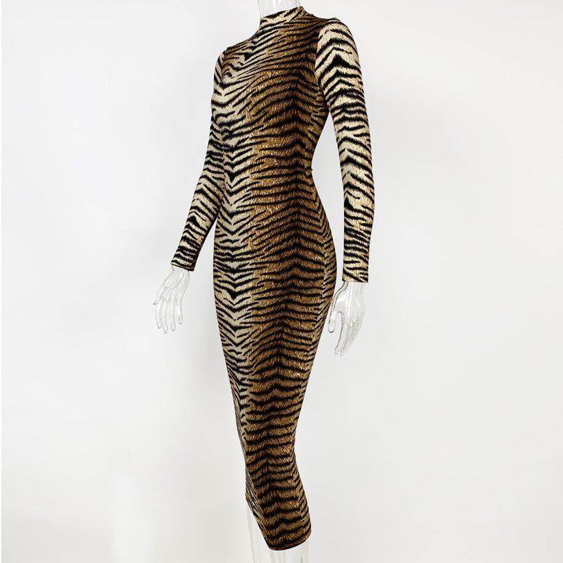 2025 cross-border autumn and winter new women's clothing Amazon European and American fashion leopard print long sleeve sexy slim dress