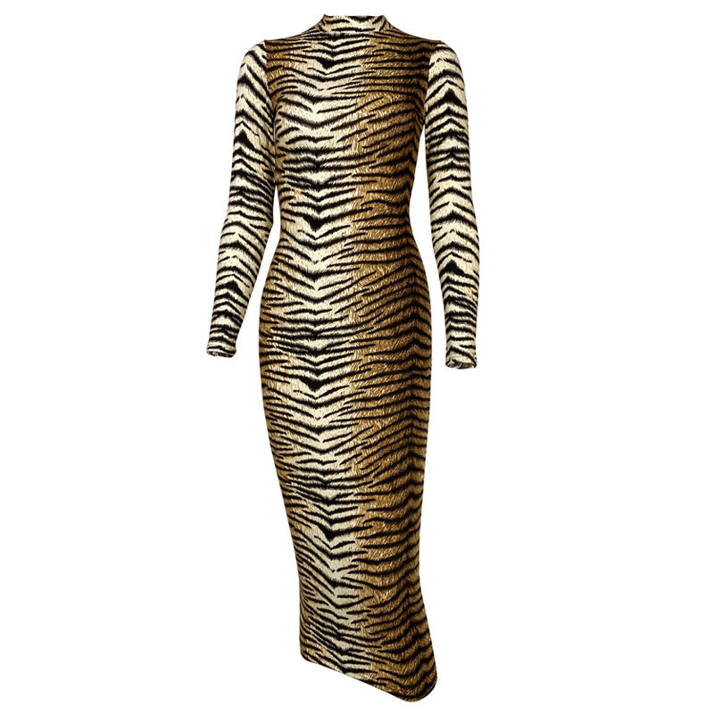 2025 cross-border autumn and winter new women's clothing Amazon European and American fashion leopard print long sleeve sexy slim dress