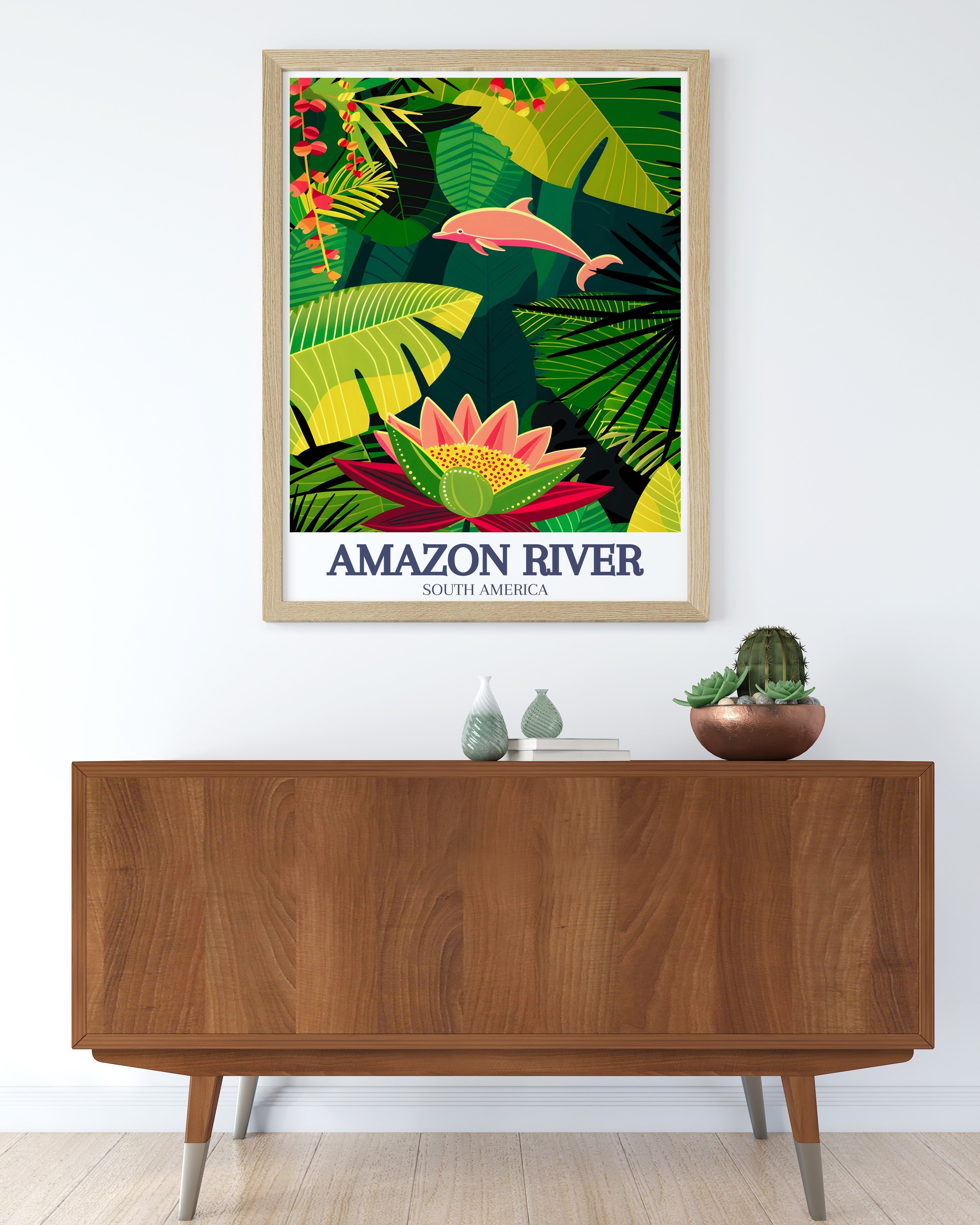 Amazon River Art - Victoria Regia water lily and Amazon river dolphin Home Decor - Brazil Living Room Decor-2