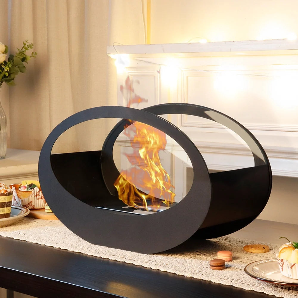 16x9.5"Black Metal Tabletop Fireplace（Currently available in Europe）-3