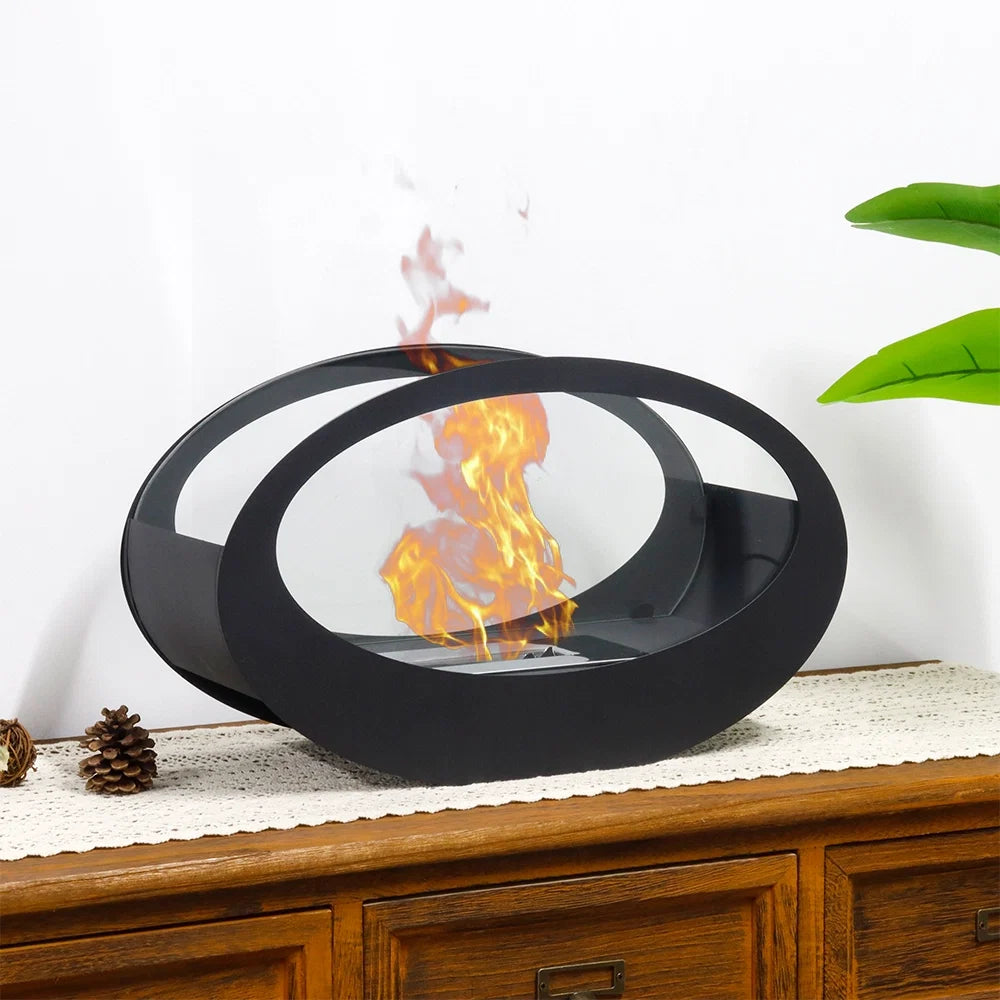 16x9.5"Black Metal Tabletop Fireplace（Currently available in Europe）-2