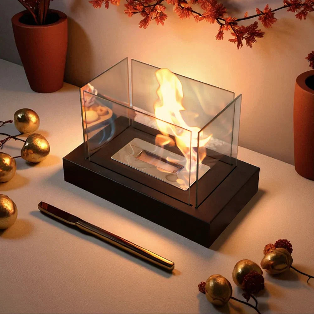 360° View Rectangular Tabletop Fireplace Fire Bowl With Four-Sided Glass-3