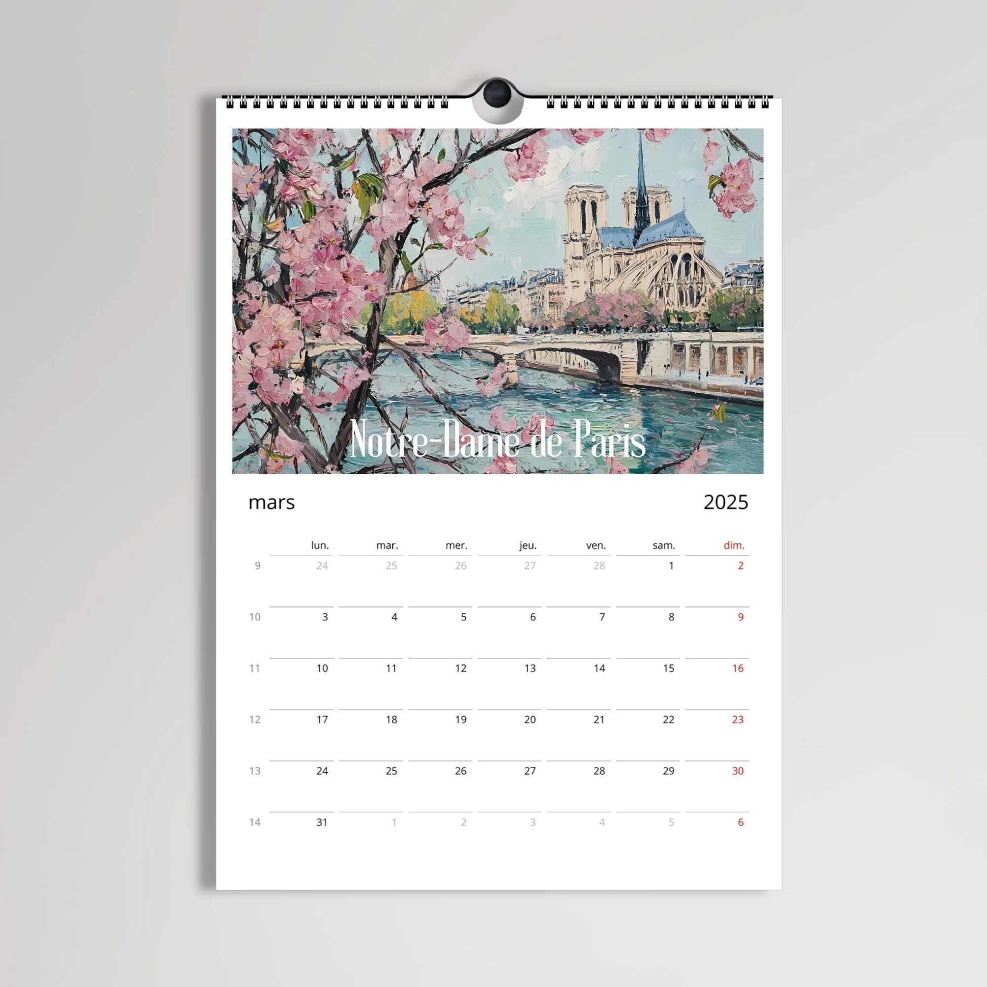 Calendrier mural 2026 Paris | Calendrier Paris, France | Calendrier Réutilisable en affiches déco-1