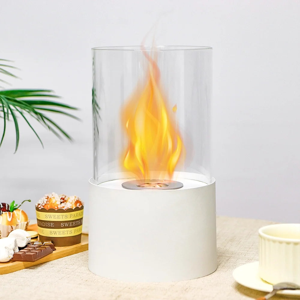11.4"H  Round Portable Tabletop Fireplace(white)-2