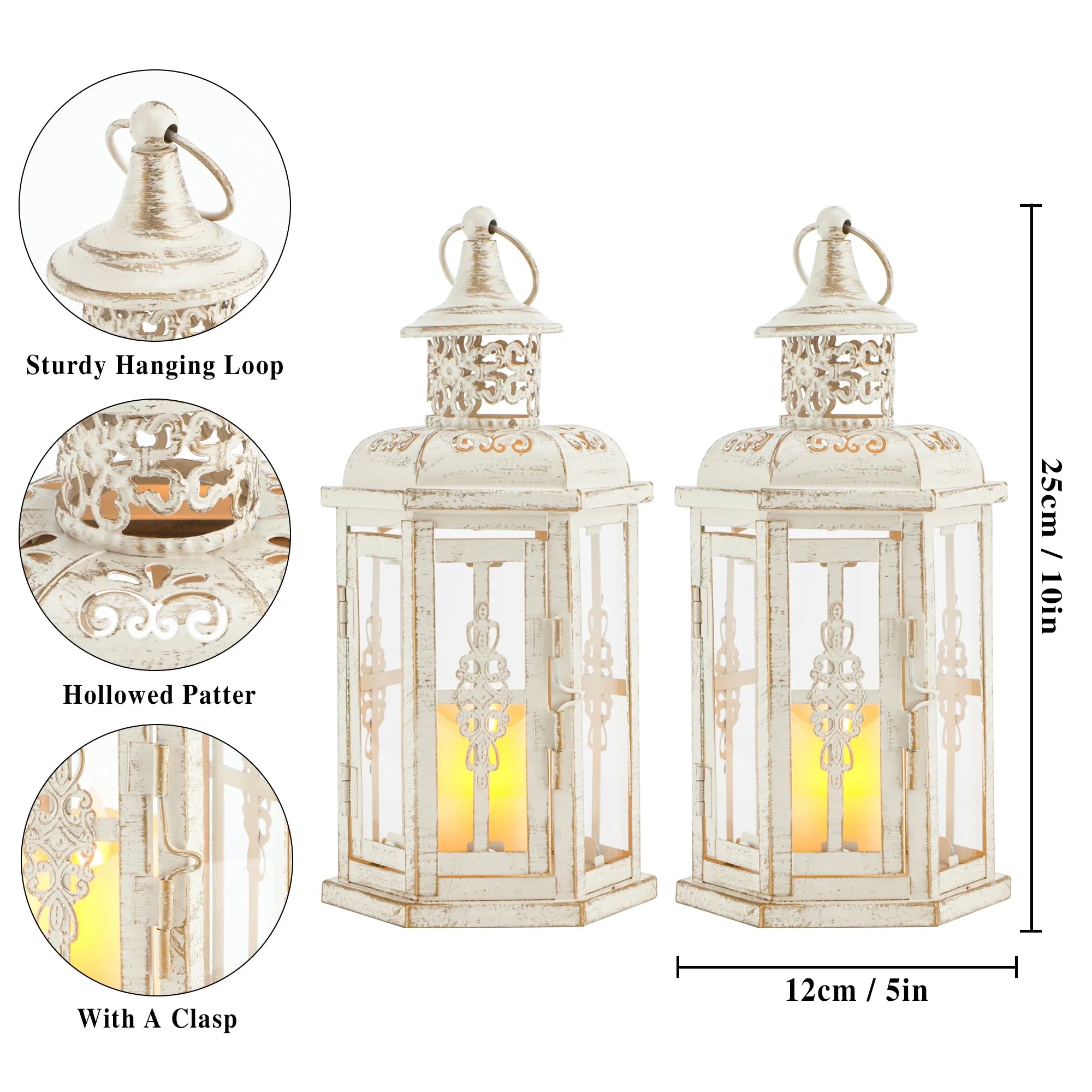 10 inch High Vintage Style Hanging Lantern（Set of 2 ）-4