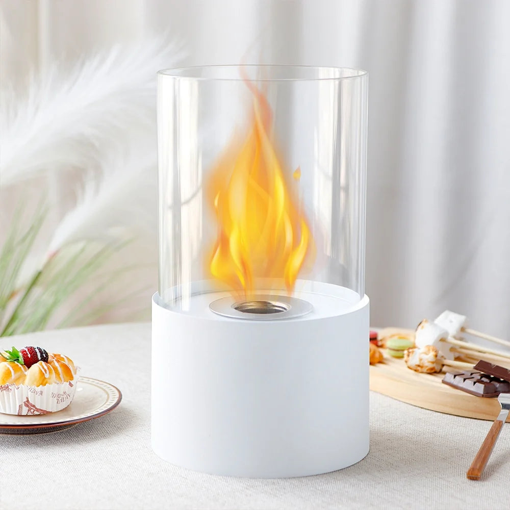 11.4"H  Round Portable Tabletop Fireplace(white)-1