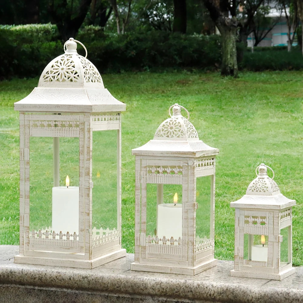 Set of 3 20"&14.5"&9.5"H Decorative Candle Lanterns (Beige)-4